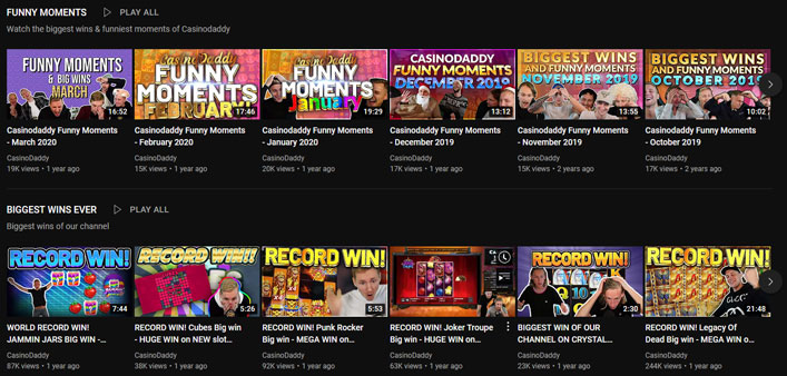 ©youtube.com/c/CasinoDaddyCasinoStream | On Youtube you can find the Casino Daddy videos organized in different playlists.
