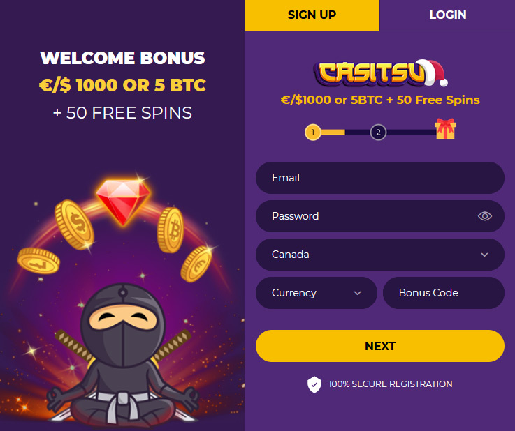 To sign up at Casitsu Casino just fill in the form.