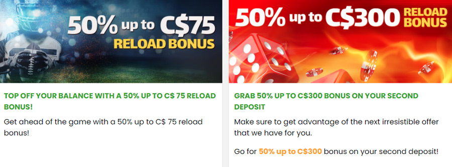 The reload bonuses for sports betting and the casino.