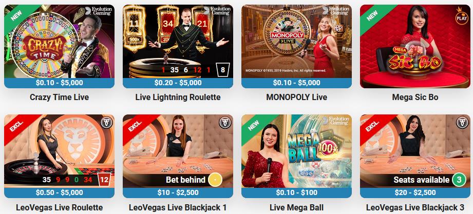 Live Games from the best providers can be found at LeoVegas Online Casino.