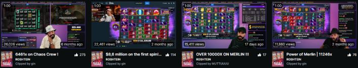 ©kick.com/roshtein | On Kick.com you can not only see Roshtein's old streams, you can also find some of his funniest clips and some with his greatest wins.